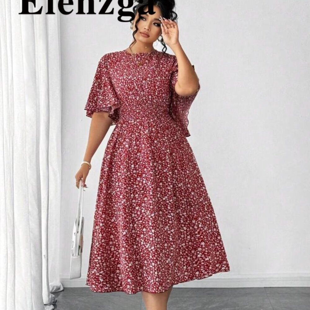 Shein Plus Eleganza Floral A-Line Midi Dress